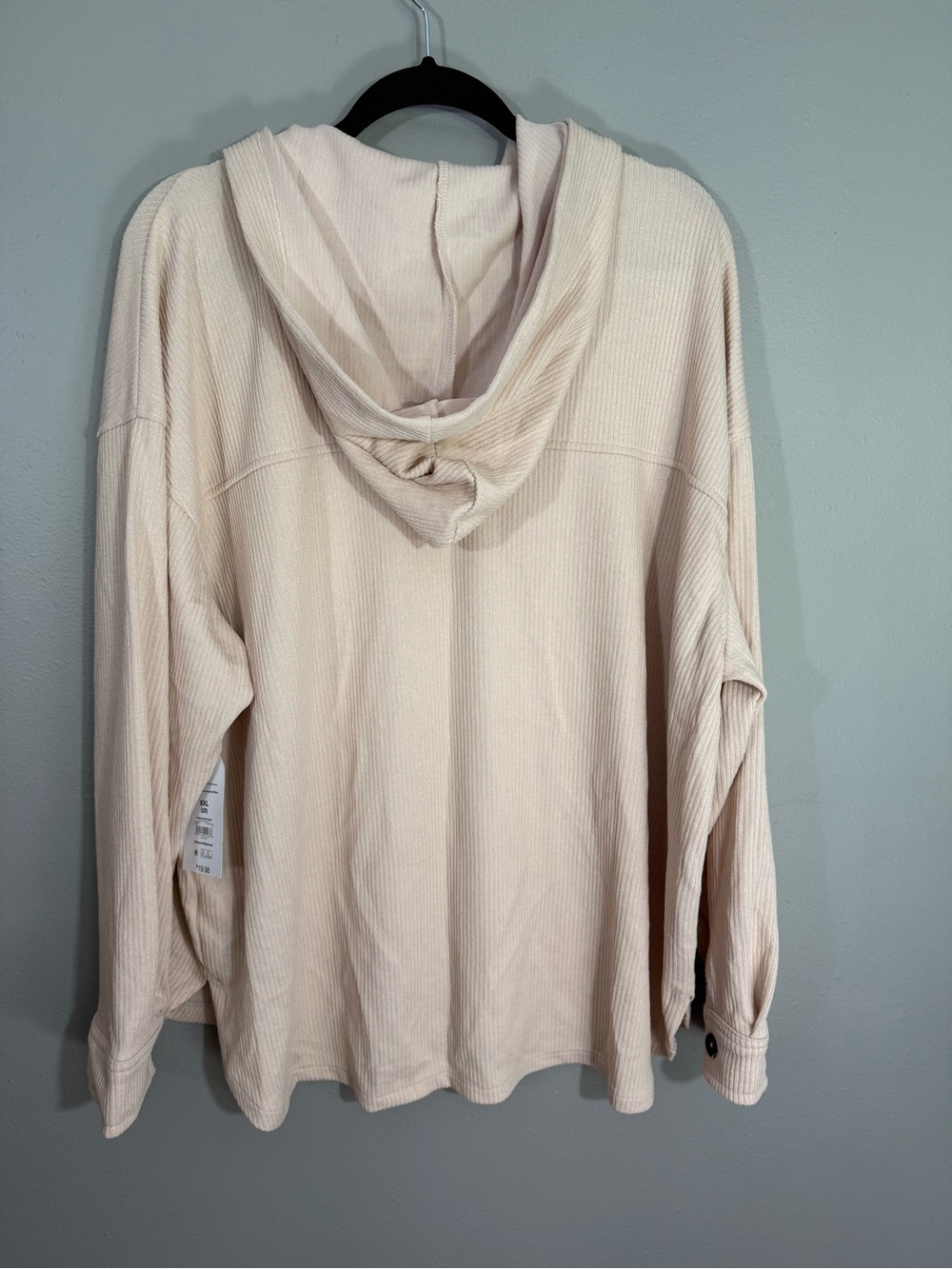 Light Blush Hooded Utility Shacket with Button Front - Picture 5 of 5